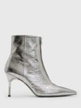 AllSaints Natasha Leather Stiletto Heel Ankle Boots, Silver