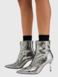 AllSaints Natasha Leather Stiletto Heel Ankle Boots, Silver