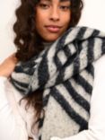 KAFFE Jojo Stripe Scarf, Dark Grey/Light Grey