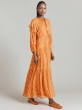 Ghost Camille Metallic Jacquard Maxi Dress, Orange