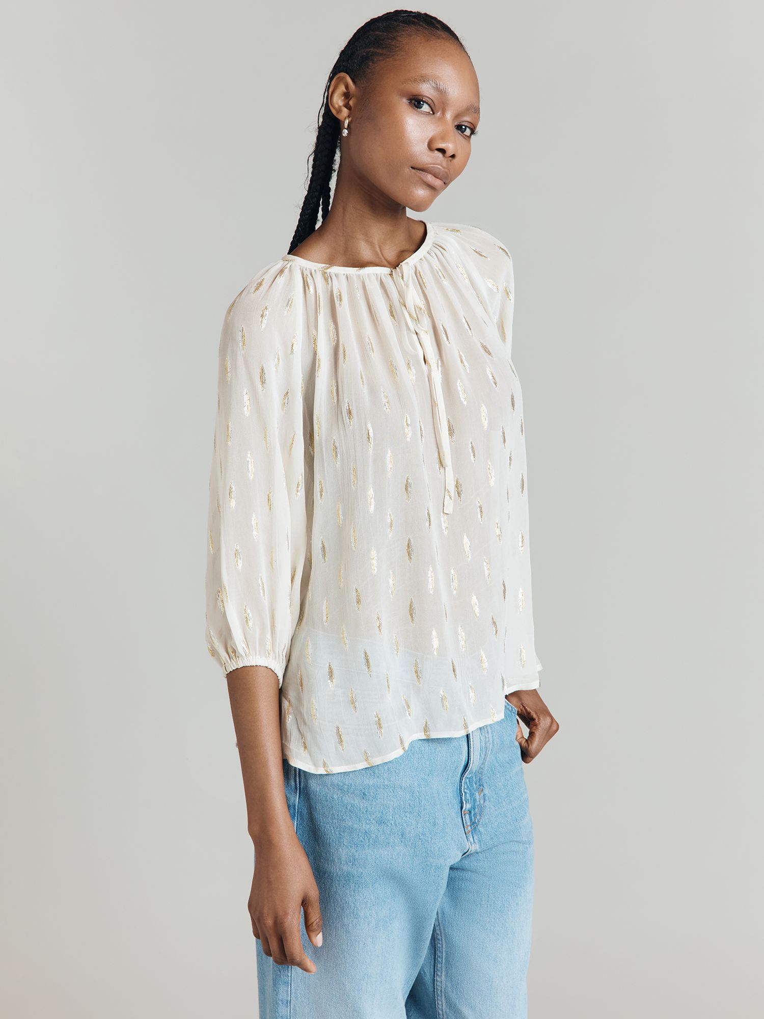 Ghost Adeline Metallic Jacquard Top, Ivory