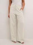 KAFFE Kamilia Stripe Linen Blned Trousers, Chinchilla/Chalk