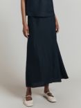 Ghost Jessica Bias Cut Linen Slip Skirt, Black, Black