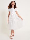 Monsoon Kids' Short Sleeve Midi Occasion Dress, Ivory