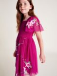 Monsoon Kids' April Shirred Floral Dress, Pink