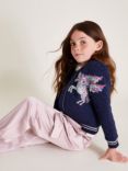 Monsoon Kids' Sequin Unicorn Bomber Jacket, Navy