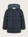 Monsoon Kids' Padded Houndstooth Hooded Jacket, Navy