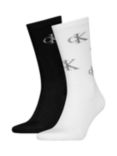 Calvin Klein Ribbed Logo Socks, Pack of 2, Black