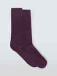 John Lewis Made in Italy Cashmere Blend Ribbed Socks, Purple