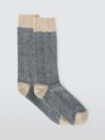 John Lewis Made in Italy Wool Silk Blend Geometric Pattern Boot Socks, Blue Multi