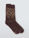 John Lewis Made in Italy Wool Silk Blend Diamond Patterned Boot Socks, Dark Red