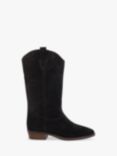 Dune Prickles Suede Low Block Heel Cowboy Boots, Black