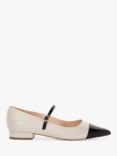 Dune Hastie Leather Pointed Ballerina Pumps, Ecru/Black