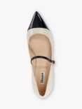 Dune Hastie Leather Pointed Ballerina Pumps, Ecru/Black