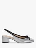 Dune Classy Metallic Leather Bow Detail Heeled Courts, Silver