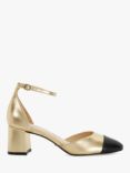 Dune Careless Leather Contrast Toe Heeled Courts, Gold/Black