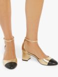 Dune Careless Leather Contrast Toe Heeled Courts, Gold/Black