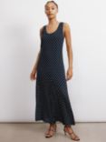 Albaray Spot Godet Maxi Dress, Navy/White