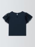 John Lewis Kids' Mesh Sequin Sleeve T-Shirt, Navy