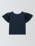 John Lewis Kids' Mesh Sequin Sleeve T-Shirt, Navy