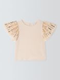 John Lewis Kids' Mesh Sequin Sleeve T-Shirt, Cream