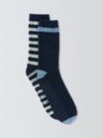 John Lewis Stripe Lounge Socks, Pack of 2, Blue Multi