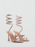 Mango Aloha Embellished Strap Heeled Sandals, Camel