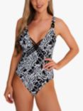 NAIA Beach Raquel Interlaced Front Abstract Print Swimsuit, Black/White