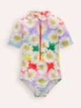 Mini Boden Kids' Floral Zip Neck Swimsuit, Ombre/Multi