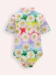 Mini Boden Kids' Floral Zip Neck Swimsuit, Ombre/Multi