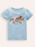 Mini Boden Kids' Cotton Horse Embroidered T-Shirt, Blue