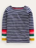 Mini Boden Kids' Ella Cotton Breton Top, Ivory/Navy