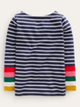 Mini Boden Kids' Ella Cotton Breton Top, Ivory/Navy