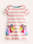 Mini Boden Kids' Cotton Applique Stripe Tunic, Ivory/Pink