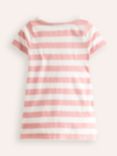 Mini Boden Kids' Cotton Applique Stripe Tunic, Ivory/Pink