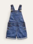 Mini Boden Kids' Heart Pocket Shortie Dungarees, Mid Vintage Denim