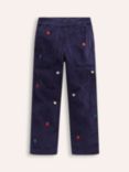 Mini Boden Kids' Cotton Embroidered Trousers, College Navy Apples