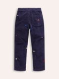 Mini Boden Kids' Cotton Embroidered Trousers, College Navy Apples