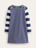 Mini Boden Kids' Cotton Stripe A-Line Dress, Sapphire Blue/Ivory