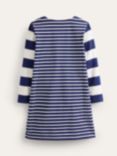 Mini Boden Kids' Cotton Stripe A-Line Dress, Sapphire Blue/Ivory