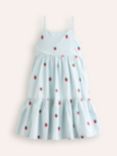 Mini Boden Kids' Cotton Stripe Tiered Dress, Blue/Ivory, Blue/Ivory