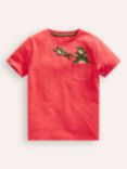 Mini Boden Kids' Cotton Embroidered T-Shirt, Jam Red Frogs
