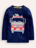 Mini Boden Kids' Cotton Glow-in-the-Dark T-Shirt, Navy Fire Engine, Navy Fire Engine