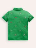 Mini Boden Kids' Cotton Embroidered Polo Shirt, Shamrock Green Jeep