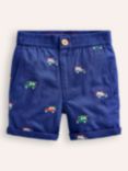 Mini Boden Kids' Cotton Blend Embroidered Shorts, Sapphire Blue Jeep