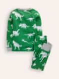 Mini Boden Kids' Dinosaur Glow-in-the-Dark Pyjama Set, Highland Green Dino