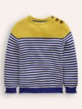 Mini Boden Kids' Cotton Stripe Jumper, Blue & Ecru Marl