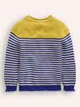 Mini Boden Kids' Cotton Stripe Jumper, Blue & Ecru Marl