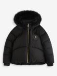 Ted Baker Kids' Faux Fur Hood Logo Coat, Black