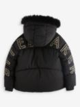 Ted Baker Kids' Faux Fur Hood Logo Coat, Black